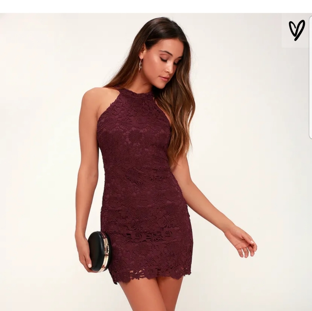Lulu's Love Poem Burgundy Lace Dress